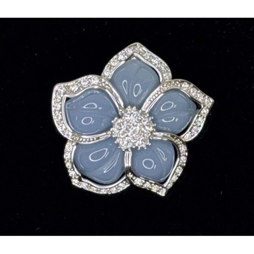 Nolan Miller Crystal French Blue Flower Slide Pendant Enhancer Silver Tone Vtg - Picture 2 of 7